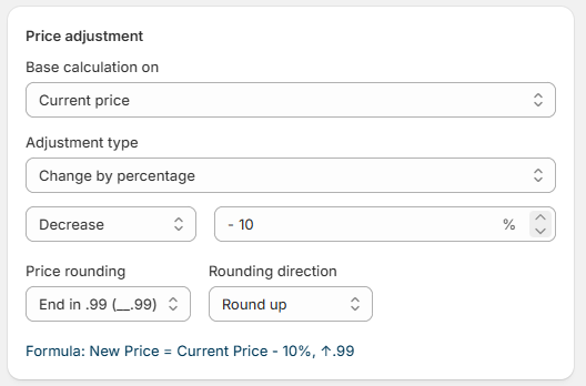 Price adjustment rule editor